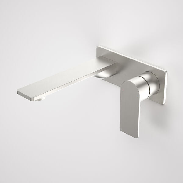 Caroma Urbane II 180mm Wall Basin / Bath Mixer - Rectangular Cover Plate - Brushed Nickel