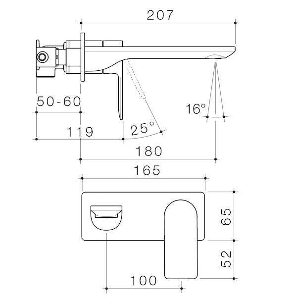 Caroma Urbane II 180mm Wall Basin / Bath Mixer - Rectangular Cover Plate specification