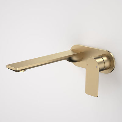 Caroma Urbane® II 220mm Wall Basin / Bath Mixer - Round Cover Plate - Brushed Brass - Sales Kit - LF