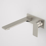 Caroma Urbane II 220mm Wall Basin / Bath Mixer - Rectangular Cover Plate - Brushed Nickel