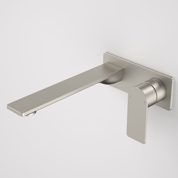 Caroma Urbane II 220mm Wall Basin / Bath Mixer - Rectangular Cover Plate - Brushed Nickel