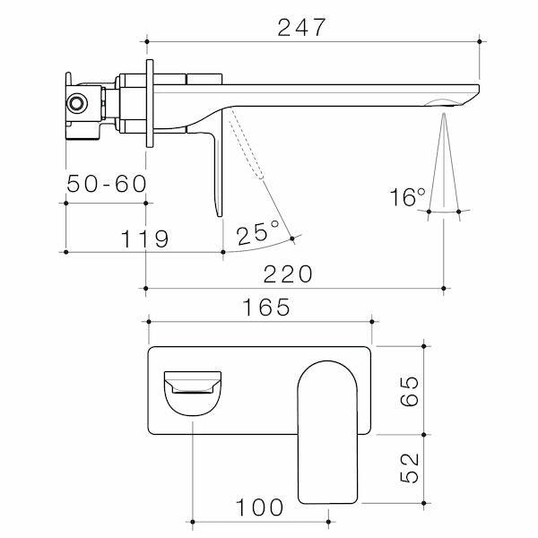 Caroma Urbane II 220mm Wall Basin / Bath Mixer specification