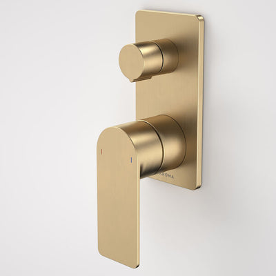 Caroma Urbane® II Bath / Shower Mixer With Diverter - Rectangular Cover Plate - Brushed Brass