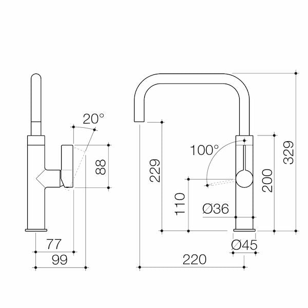 Caroma Urbane II Sink Mixer specification drawing