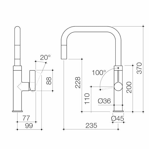 Caroma Urbane II Pull Out Sink Mixer specification drawing
