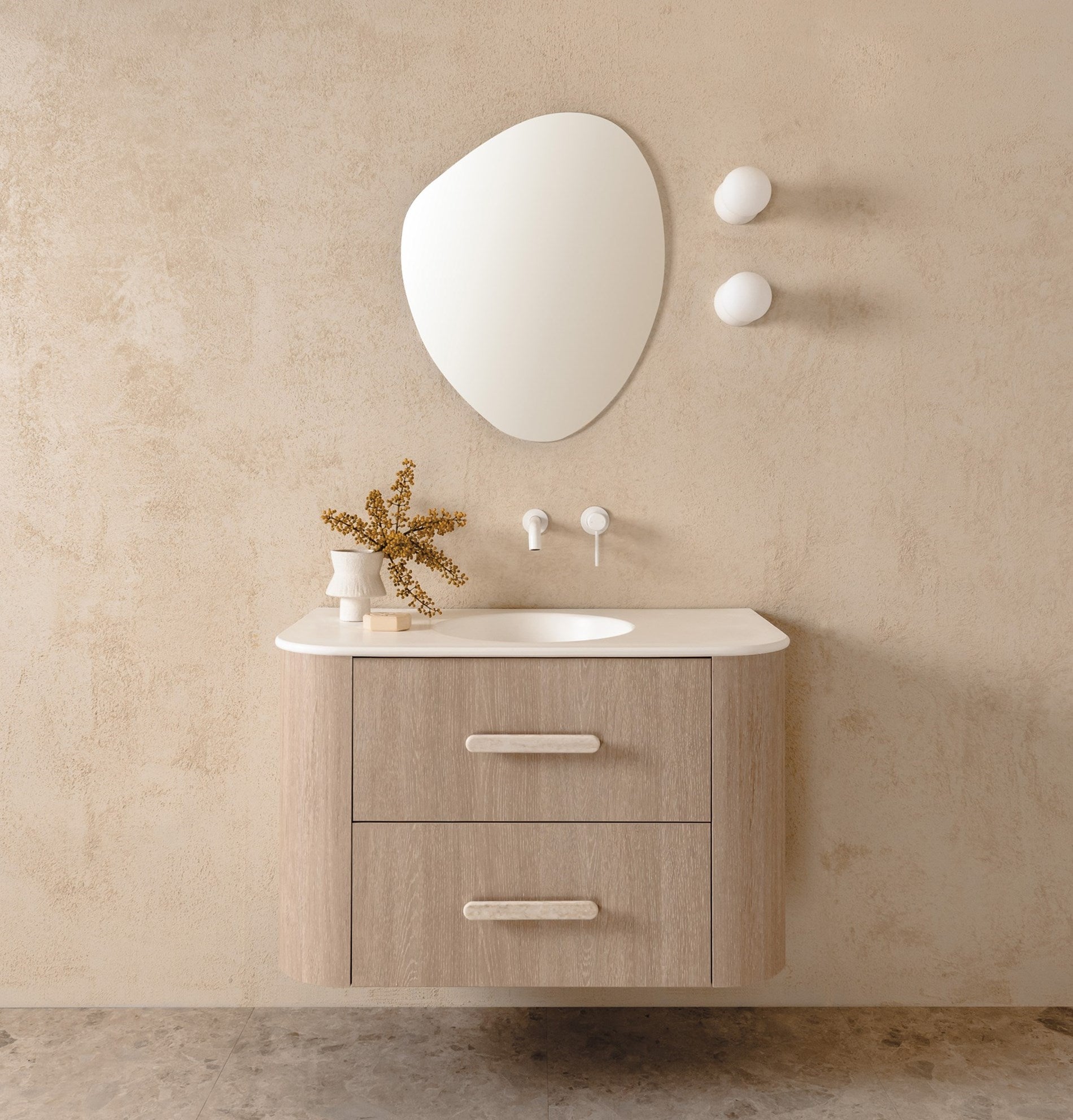 ADP Thea Curved Wall Hung Vanity Matte Ceramic Benchtop