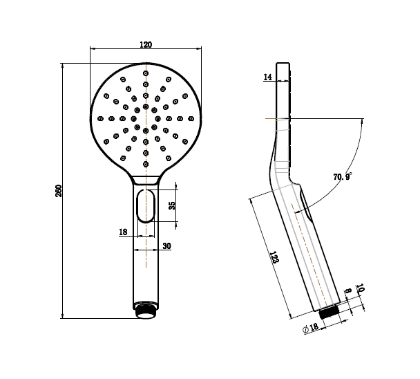 Paddle Hand Shower line drawing