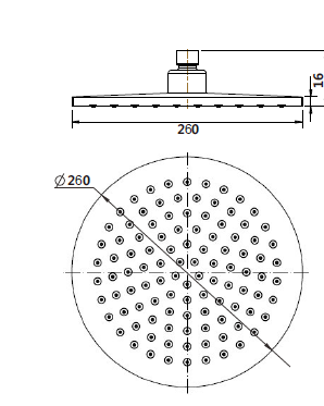 Round Shower Head 260mm line drawing