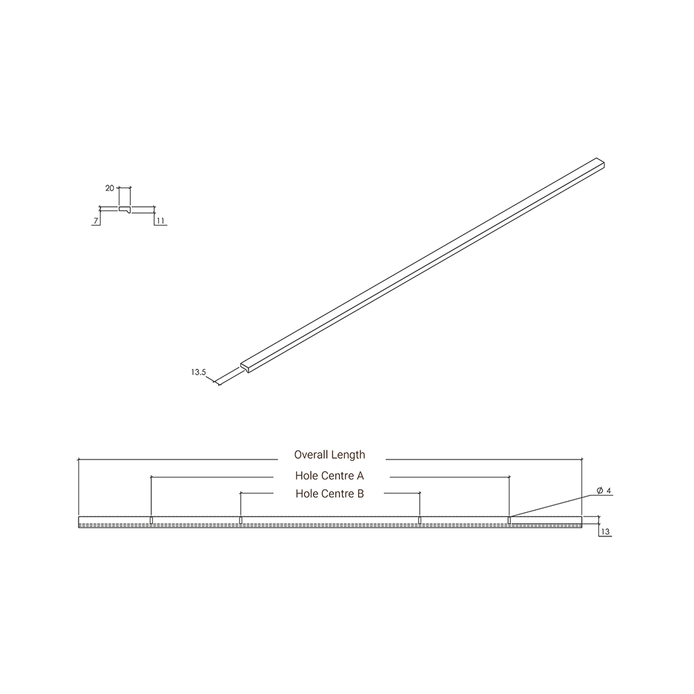 Momo Angle Pull Handle - Line Drawing
