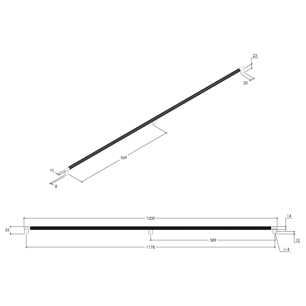 Momo Arpa D Handle 1178mm - Line Drawing