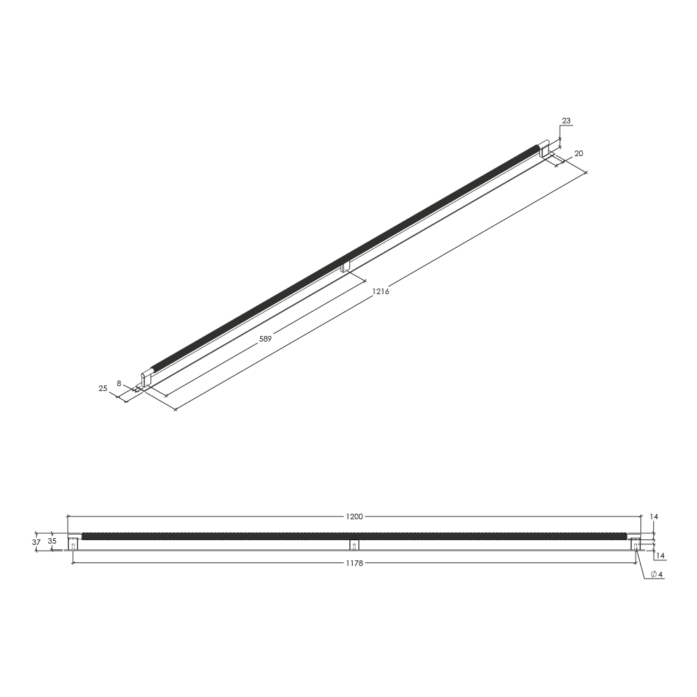 Momo Arpa D Handle and Backplate 1178mm - Line Drawing
