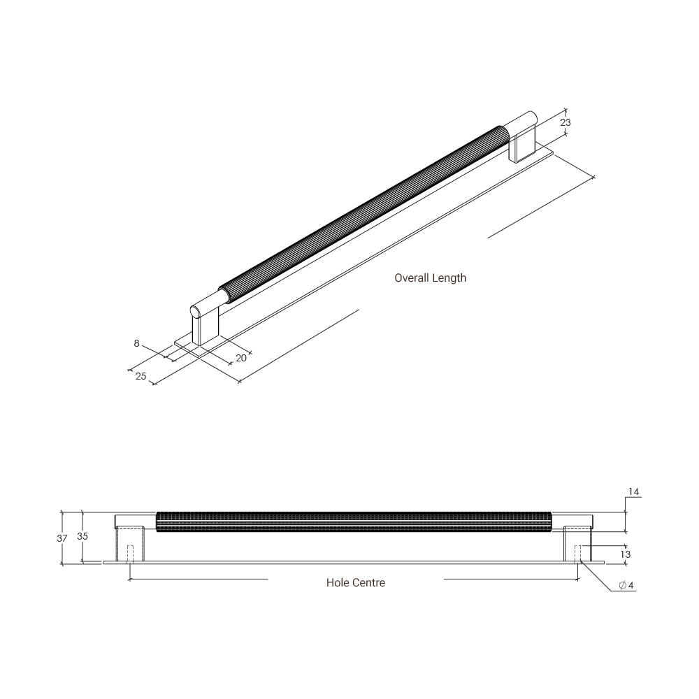 Momo Arpa D Handle and Backplate - Line Drawing