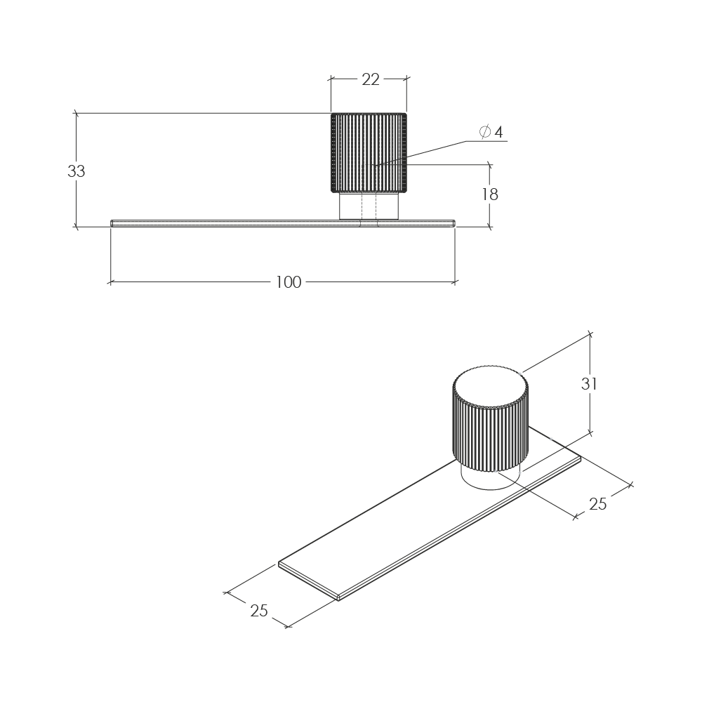 Momo Arpa Round Knob and Backplate - Line Drawing