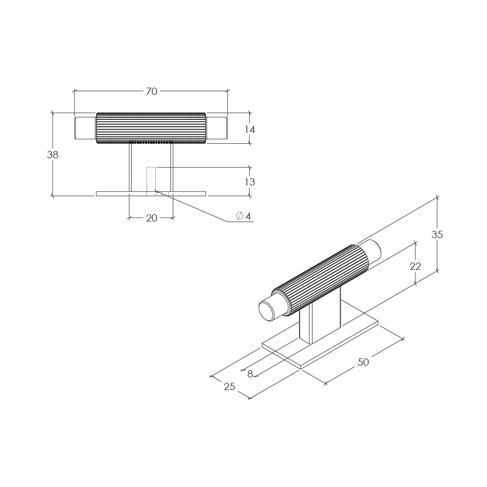 Momo Arpa T Knob and Backplate - Line Drawing