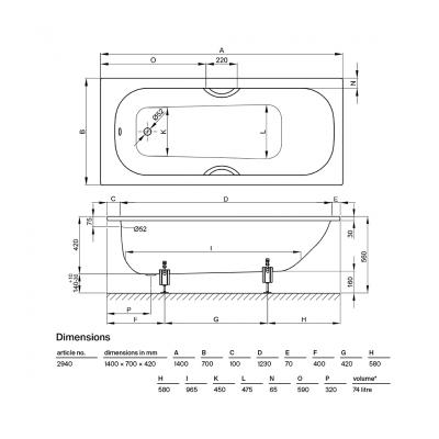 Bette Betteform 1400mm Drop In Bath