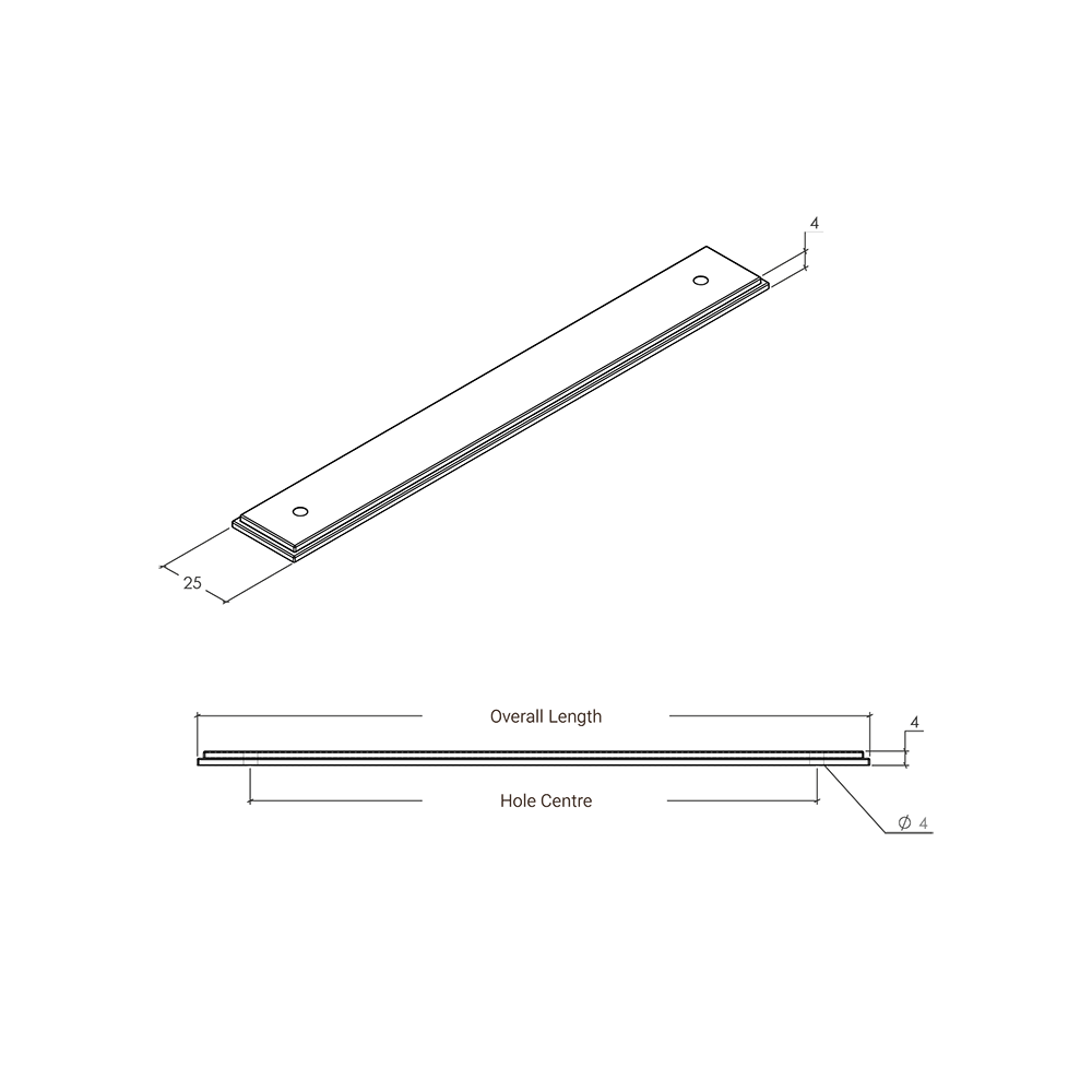 Momo Barrington Bar Handle Backplate - Line Drawing