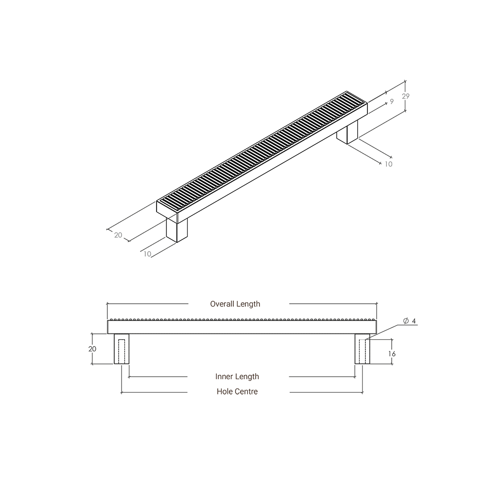 Momo Barrington Bar Handle - Line Drawing