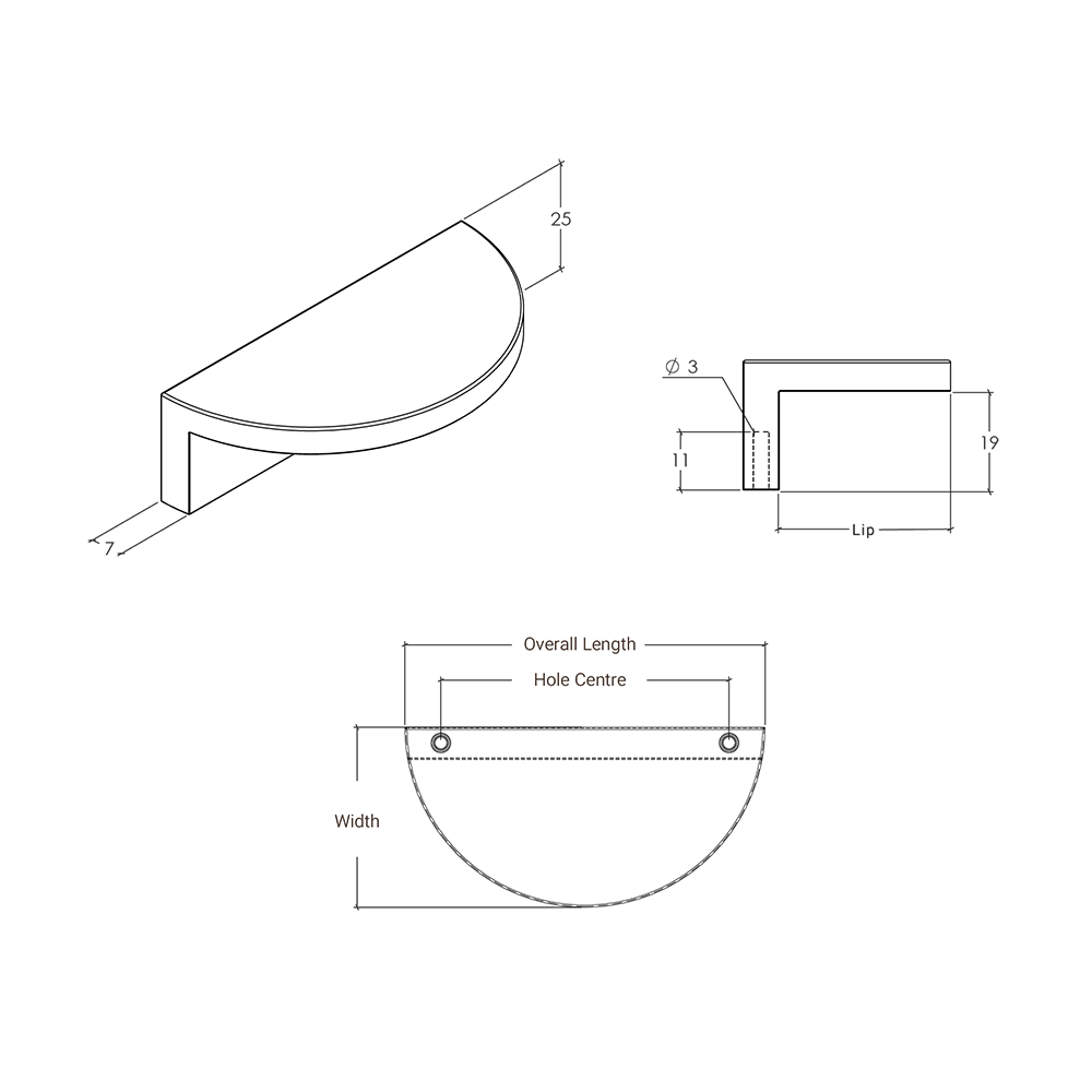 Momo Barrington Eclipse Pull Handle - Line Drawing