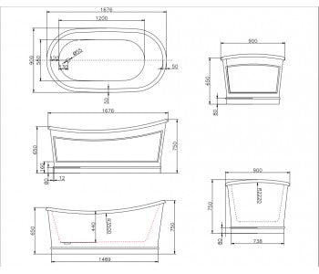BelBagno Freestanding Ritz Bath 1680mm Matt White