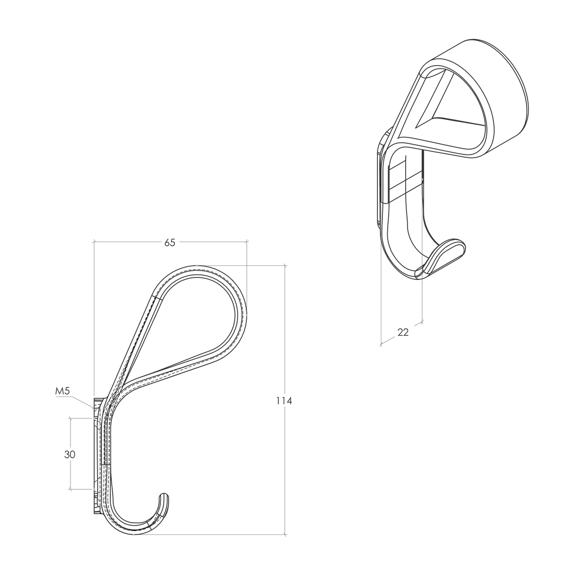 Momo Belt Wall Hook - Line Drawing