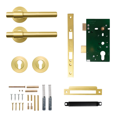 Momo Belgravia Plain Solid Brass Lever Entrance Set Brushed Satin Brass