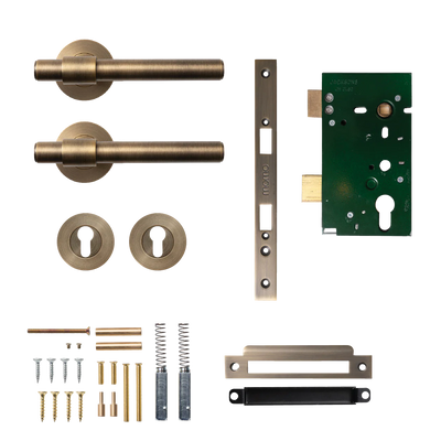 Momo Belgravia Plain Solid Brass Lever Entrance Set Dark Brushed Brass