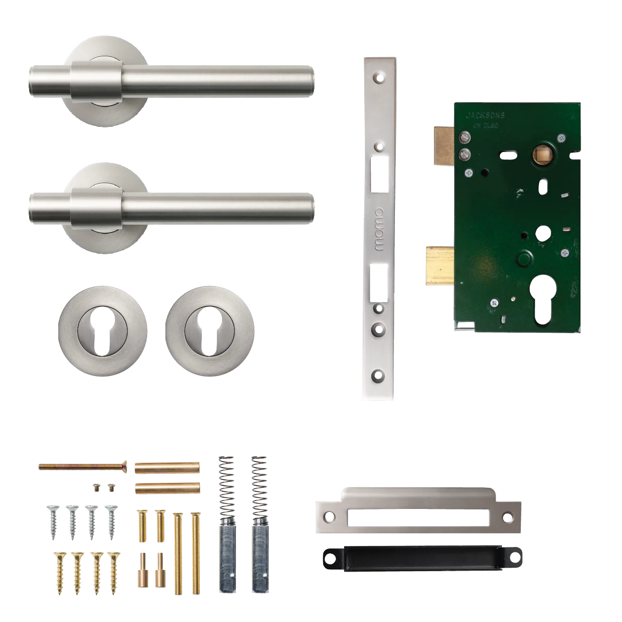 Momo Belgravia Plain Solid Brass Lever Entrance Set Dull Brushed Nickel
