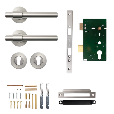 Momo Belgravia Plain Solid Brass Lever Entrance Set Dull Brushed Nickel
