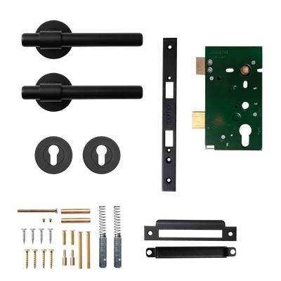 Momo Belgravia Plain Solid Brass Lever Entrance Set Matt Black