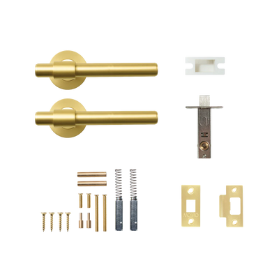 Momo Belgravia Plain Solid Brass Tubular Latch Passage Lever Set Brushed Satin Brass