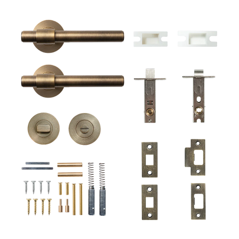 Momo Belgravia Plain Solid Brass Tubular Latch Privacy Lever Set In Dark Brushed Brass