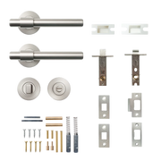 Momo Belgravia Plain Solid Brass Tubular Latch Privacy Lever Set In Dull Brushed Nickel