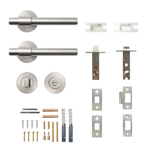 Momo Belgravia Plain Solid Brass Tubular Latch Privacy Lever Set In Dull Brushed Nickel