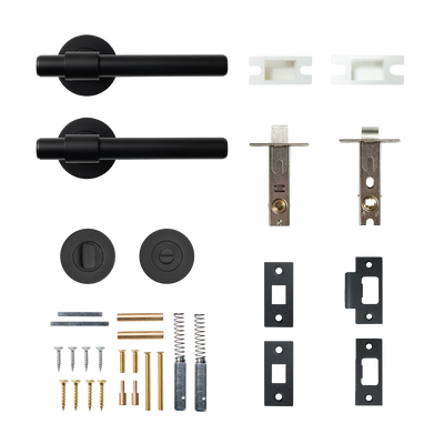Momo Belgravia Plain Solid Brass Tubular Latch Privacy Lever Set Matte Black