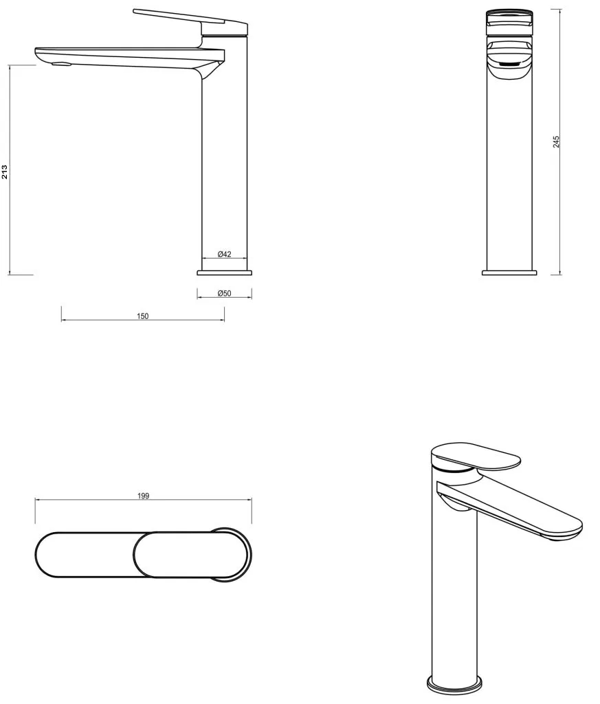 Bella Vista Lantra Tall Basin Mixer - Black - Specifications