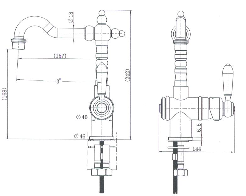Bordeaux High Rise Basin Mixer - Line Drawing