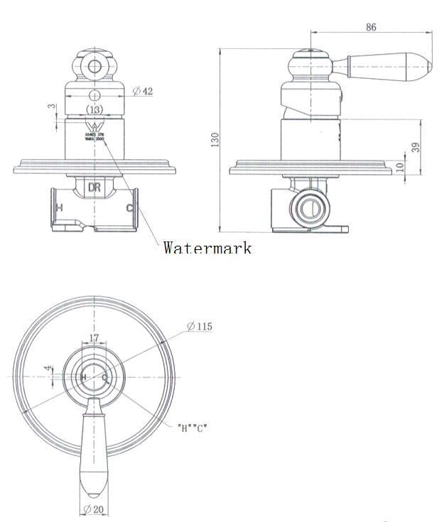 Bordeaux Shower Mixer - Line Drawing