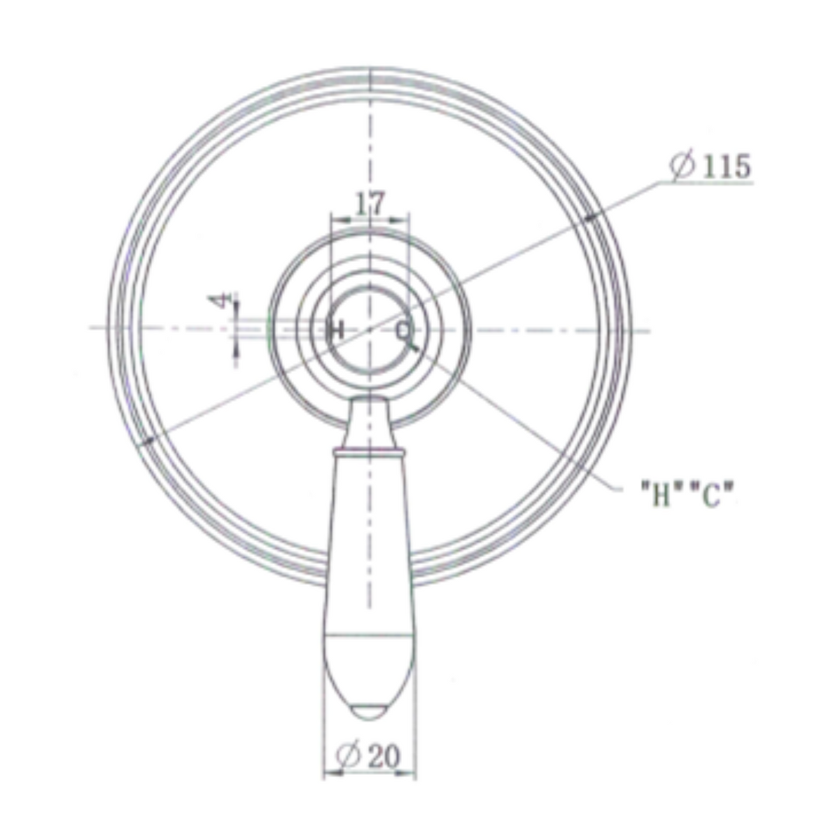 Bordeaux Shower Mixer Trim Kit - Line Drawing