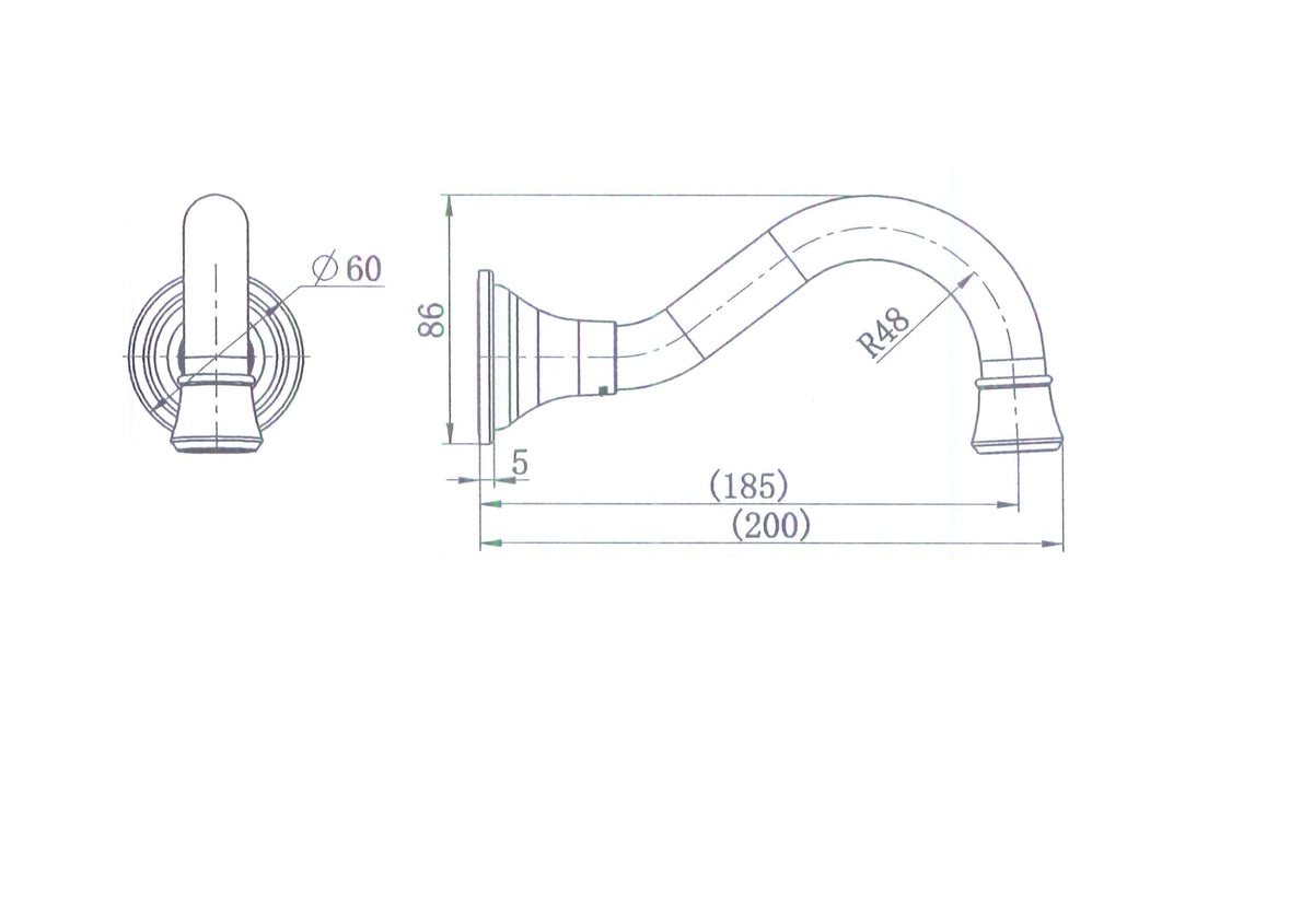 Bordeaux Bath Spout - Line Drawing