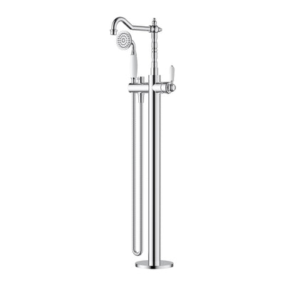 Modern National Bordeaux Freestanding Bath Mixer with Hand Shower - Chrome