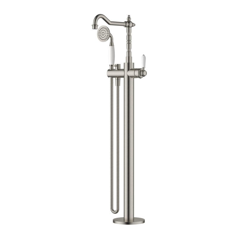 Modern National Bordeaux Freestanding Bath Mixer with Hand Shower - Brushed Nickel