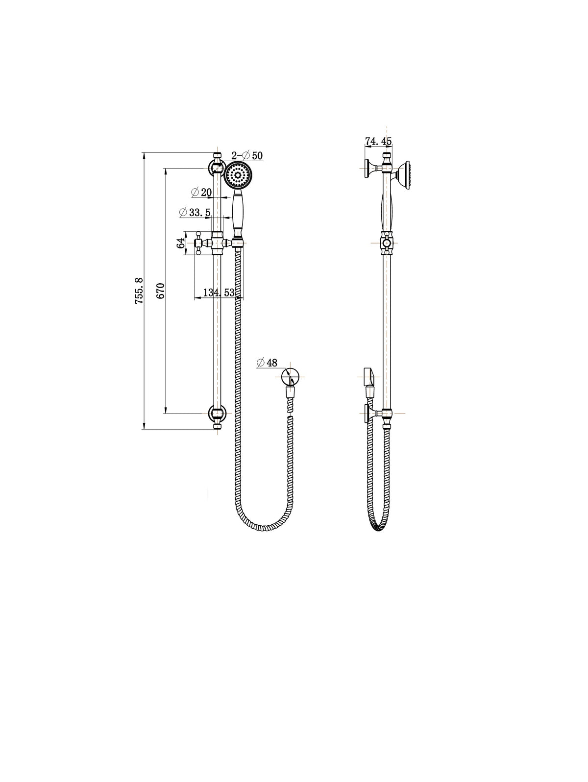 Bordeaux Shower On Rail - Line Drawing