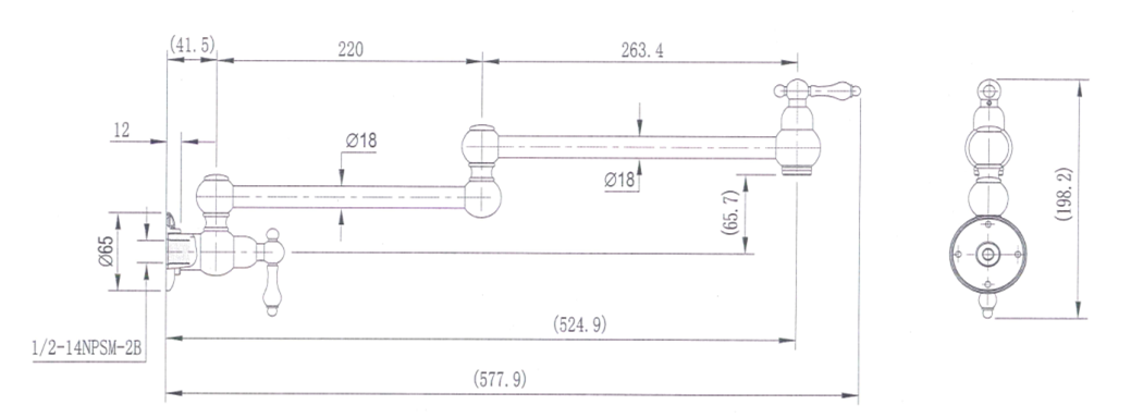 Bordeaux Kitchen Pot Filler - Line Drawing