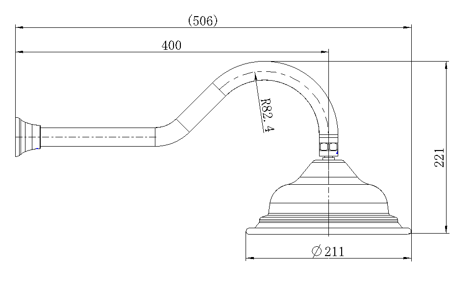 Bordeaux Shower Arm With Shower Head - Line Drawing