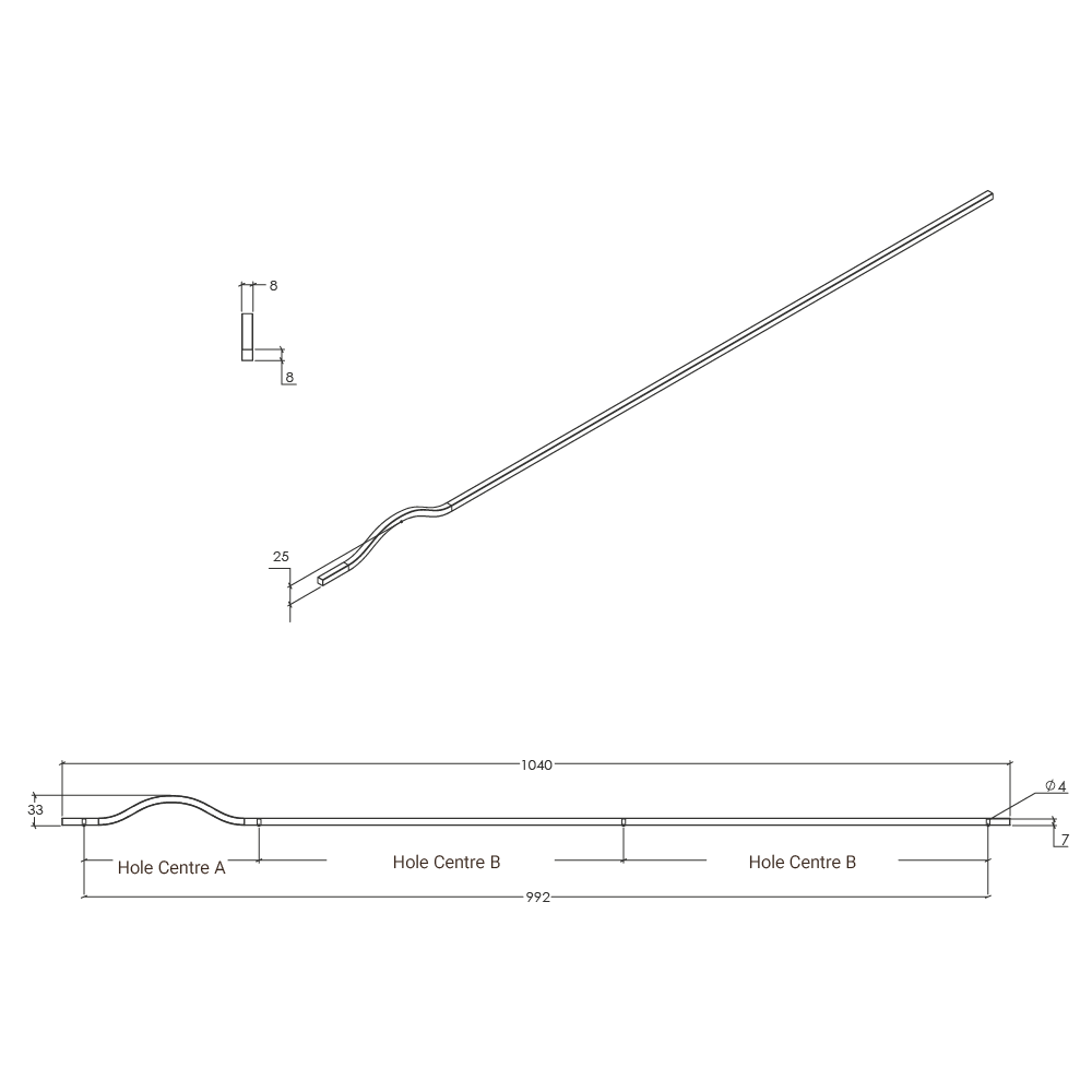 Momo Brave Bow Handle 992mm/1120mm - Line Drawing