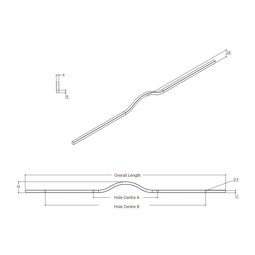 Momo Brave Bow Handle 480mm - Line Drawing