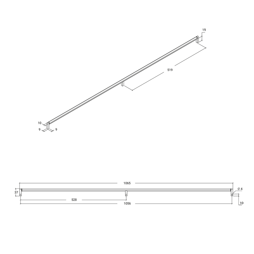 Momo Brooklyn D Handle 1056mm - Line Drawing