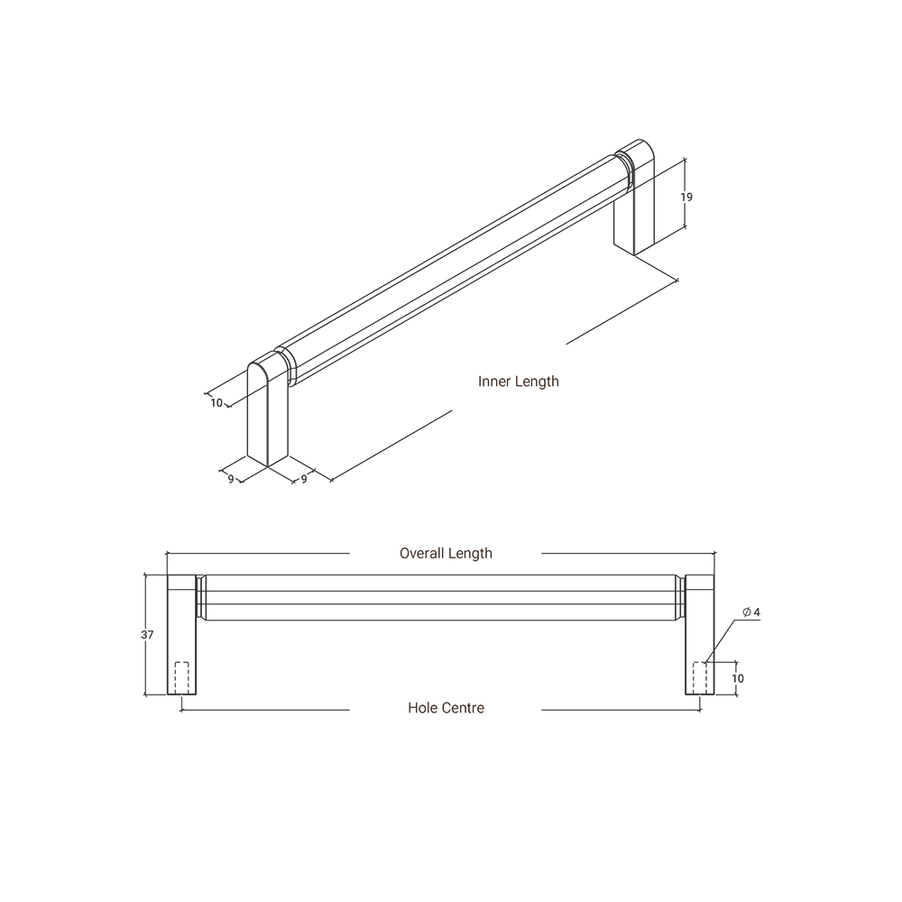 Momo Brooklyn D Handle - Line Drawing