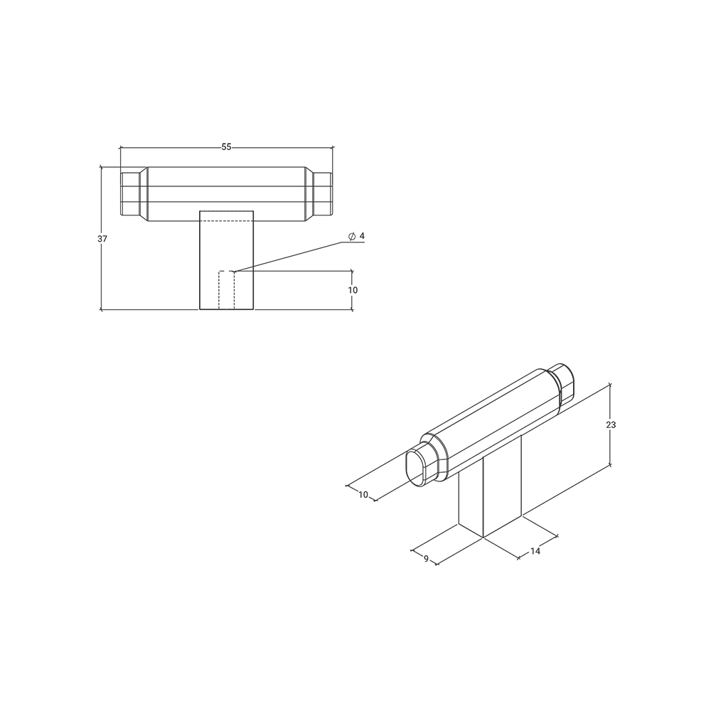 Momo Brooklyn T Knob - Line Drawing
