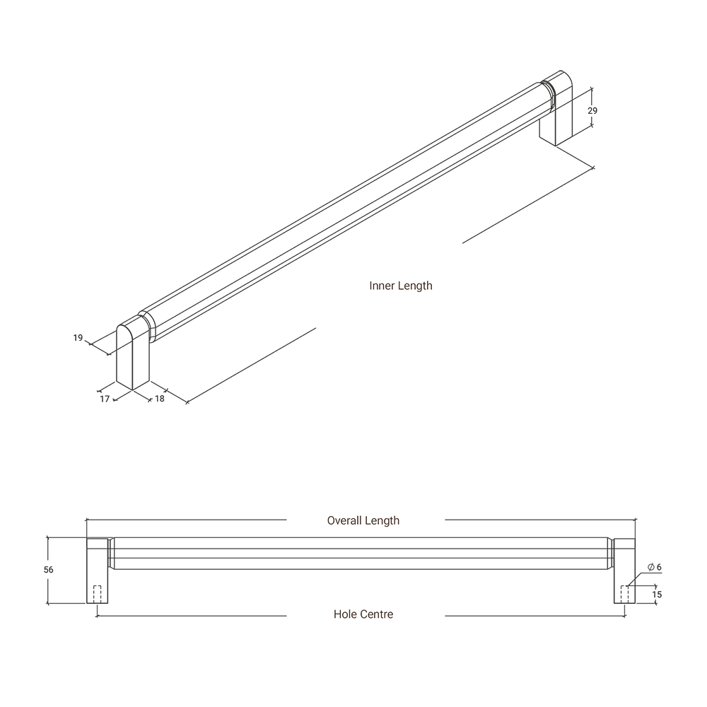Momo Brooklyn Big D Handle - Line Drawing